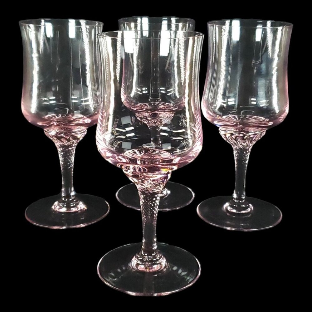 4 Sasaki Crystal Hawthorne Pink Stemware 6" Holds 6 Ounces Water Wine Goblets